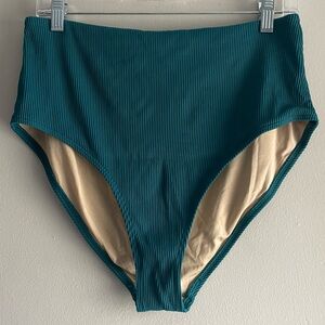 Women’s High Waisted Ribbed Teal Bathing Suit Bottoms